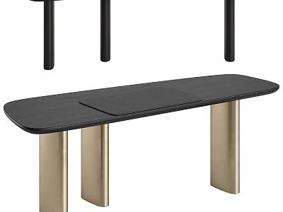 Minimalist Modern Desk With Dark Wooden Top And Gold Metal Legs 3d model