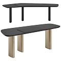 Minimalist Modern Desk With Dark Wooden Top And Gold Metal Legs