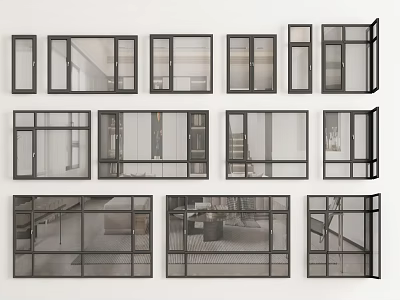 Modern Casement Windows Design With Various Styles And Glass Frames For Home Interior 3d model