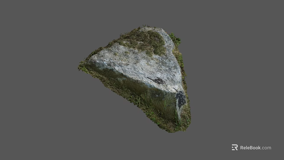 Natural Triangular Stone Piece Covered With Green Moss And Textured Surface Details 3d model 
