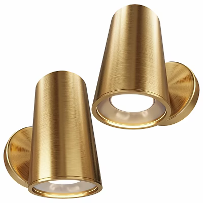 Modern Golden Metal Wall Lamps With Brushed Finish Conical Shades And Round Base 3d model