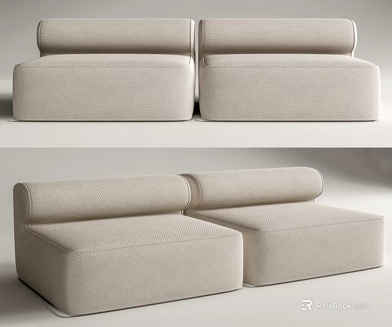 Modern Beige Fabric Two-Seater Sofa With Curved Backrest And Simple Design 3d model