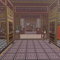 Ancient Architecture Interior With Traditional Wooden Furniture Carved Windows And Decorative Paintings