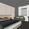 Modern Hotel Room Interior With Large Bed Green Sofa And Curtains 3d model