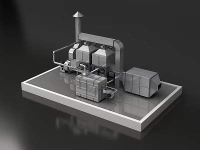 Industrial Factory Plant With Metal Equipment Piping System And Chimney Structure 3d model