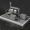 Industrial Factory Plant With Metal Equipment Piping System And Chimney Structure