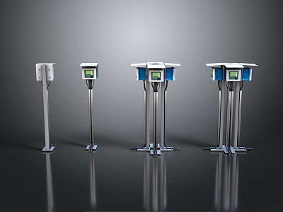 Outdoor Smart Devices With Metal Stands Digital Screens And Blue White Components 3d model
