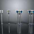 Outdoor Smart Devices With Metal Stands Digital Screens And Blue White Components