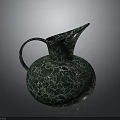 Green Cracked Pitcher With Marble Like Texture Rounded Base Spout And Handle