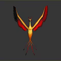 3D Model of Phoenix with Red and Yellow Spread Wings on Gray Background