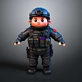 3D Cartoon Police Character Wearing Black Tactical Uniform With Helmet And Gear