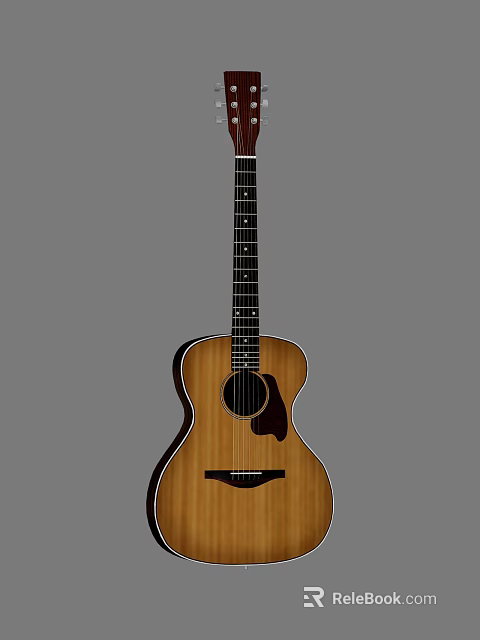 High Quality Acoustic Guitar with Art Painting Supplies Brushes and Paints on Gray Background 3d model 