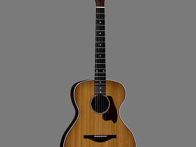 High Quality Acoustic Guitar with Art Painting Supplies Brushes and Paints on Gray Background 3d model