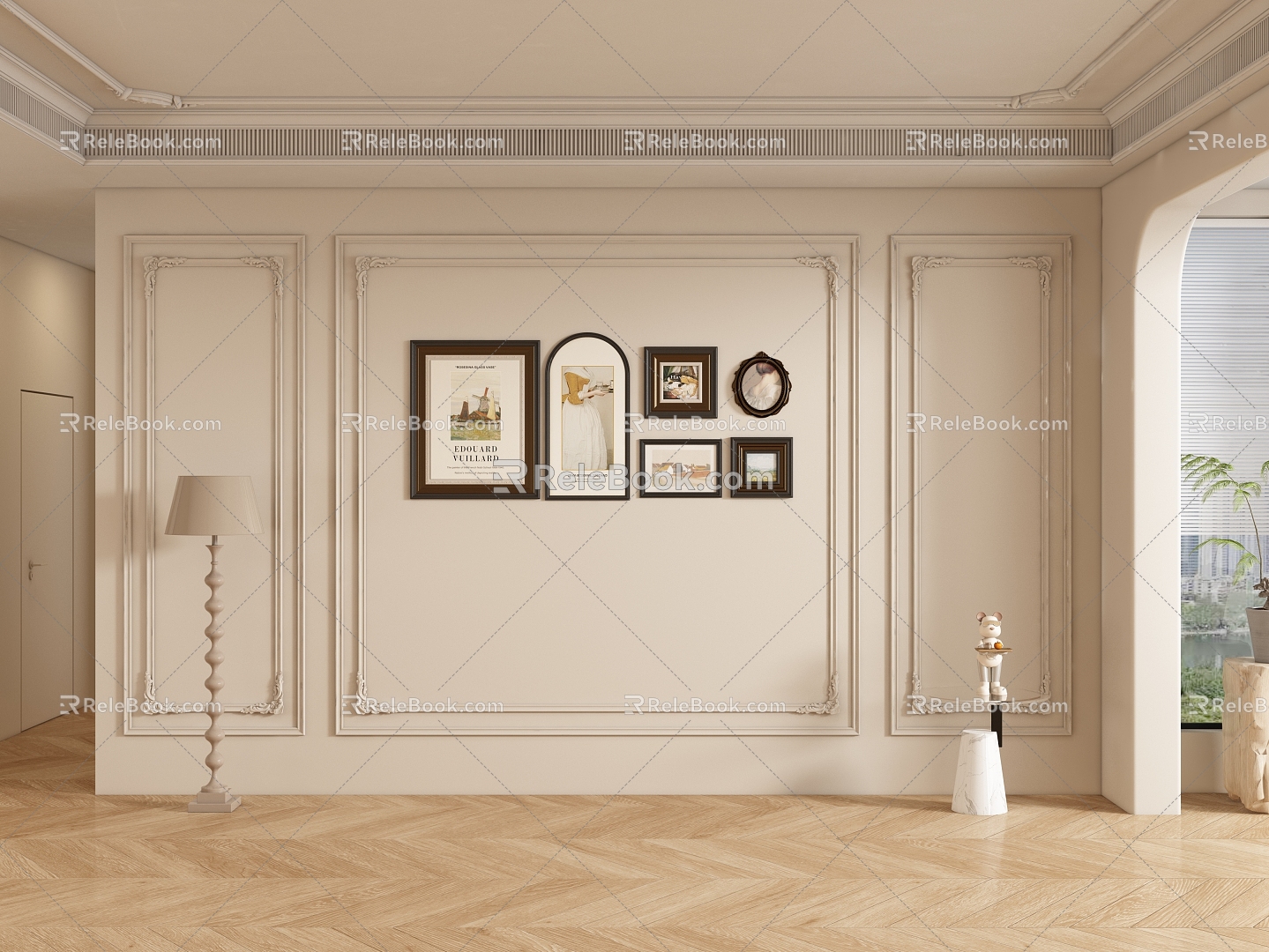 French dining room living room background wall 3d model