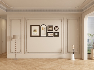 French dining room living room background wall 3d model