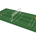 Green Badminton Court Surface With Net Shuttlecocks And White Boundary Lines For Fitness
