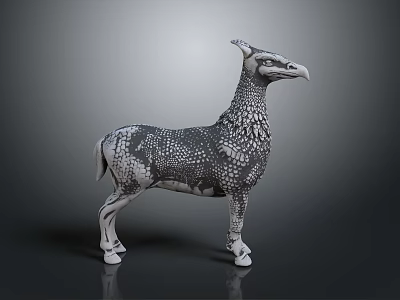 Mythical Animal With Horse Body Bird Head And Scaled Skin Standing On Dark Background 3d model