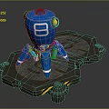 Blue Robot Game Movie Character With Number 8 Mechanical Design On Metal Platform Sci Fi Style