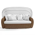 Outdoor Wicker Two Seater Sofa With White Cushions And Canopy 3d model