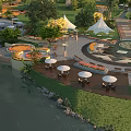 Serene Garden Landscape with Lush Greenery Curved Pathways Water Features and Seating Areas