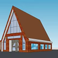 Red Brick Detached Villa With Triangular Roof Circular Window And Double Doors