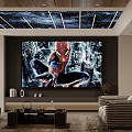Luxury Home Theater With Cozy Sofas Large TV Starry Ceiling 3d model