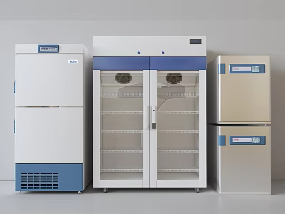Diverse Commercial Refrigerators And Freezers With Glass Doors Stainless Steel And Blue Accents 3d model