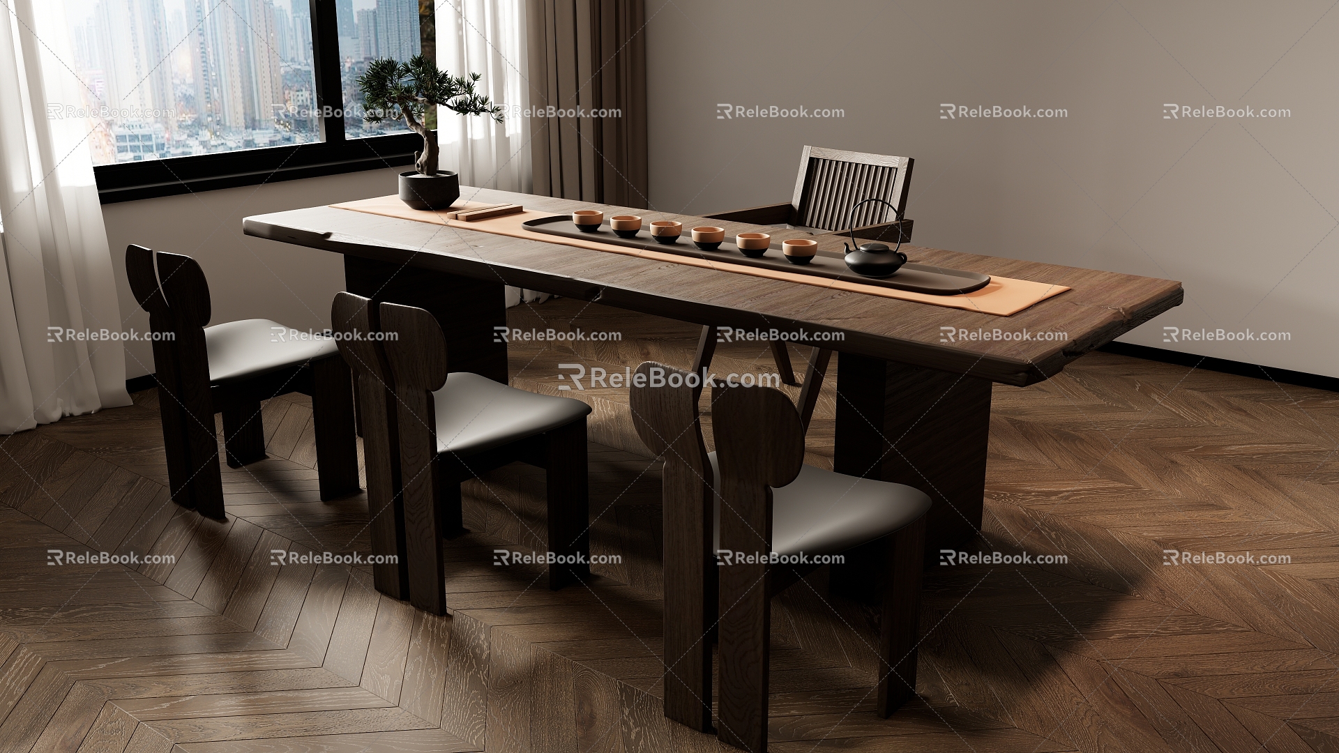 New Chinese Tea Table and Chair Combination Tea Table Tea Table 3d model