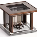 Modern Landscape Pavilion With Wooden Frame Square Grid Roof And Interior Table Chairs