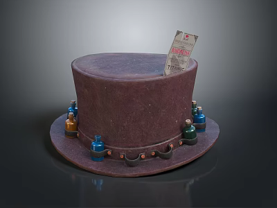 Vintage Brown Top Hat With Decorative Small Bottles And Price Tag 3d model