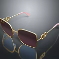 Gold Frame Sunglasses With Chain Detail And Pink Temple Tips Purple Lenses