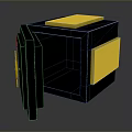 Black Cube Shaped Furniture With Yellow Top And Side Panels Open Door Design