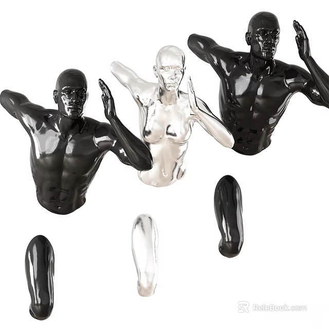Black White Silver Human Figure Wall Decor Sculptures 3d model 