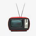 Vintage Red Television with Black Screen and Antennas Retro Design Classic Knobs Control Panel 3d model