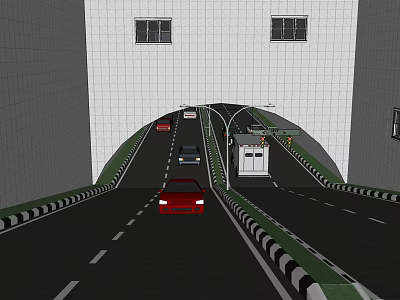 Road Infrastructure With Tunnel Exit Vehicles Street Lights And Road Barriers 3d model