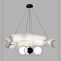 Modern White Chandelier With Wave Shaped Circular Frame And Suspended Glass Balls