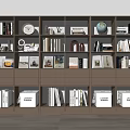 Modern Multi tiered Bookshelf With Books Photo Frames Globe Clock And Storage Bins 3d model