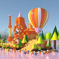 Modern Cartoon Meichen Hot Air Balloon Cartoon Tree Forest Castle Cute Interactive Meichen 3d model
