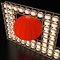 Traditional Chinese Photo Spot with Red Lantern and Wooden Frame Round Lights