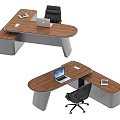 Modern L shaped Wooden Office Desk With Laptop Mouse And Documents