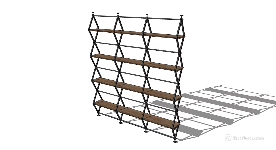 Multi Tiered Open Shelf Unit With Metal Frame And Wooden Storage Shelves 3d model 