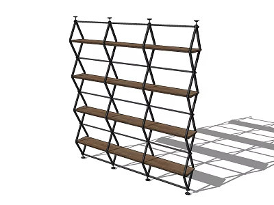 Multi Tiered Open Shelf Unit With Metal Frame And Wooden Storage Shelves 3d model