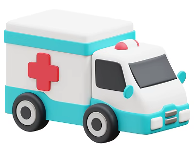 Cartoon White And Blue Ambulance With Red Cross Symbol And Top Siren Light 3d model