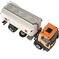 Orange and White Tanker Truck with Hazard Symbols on Tank Body Design