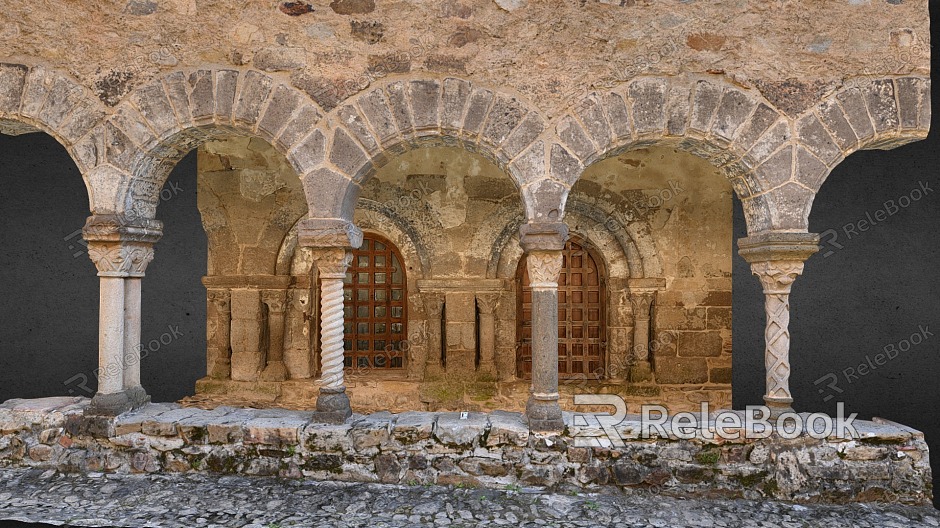 European-style cartoon building, city wall, monastery model