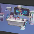Futuristic Laboratory Interior With Workbench Large Screen Floating Lamps And Hi tech Equipment