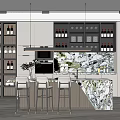Modern Open Kitchen Interior Design With Marble Island Counter And Bar Stools 3d model