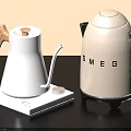 Daily Electrical Appliances Featuring White Wooden Handle Kettle On Base And SMEG Silver Electric Kettle