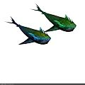 Colorful Green And Blue Fish With Unique Fins Tails 3D Modeled Design