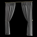 Elegant Gray Kitchen Curtains Hanging On Golden Rod With Tied Design